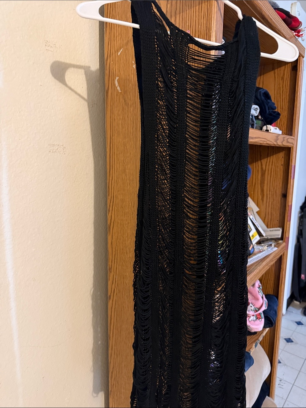 Black Open-Knit Fringe Swim Coverup - Lightweight Beach Layer